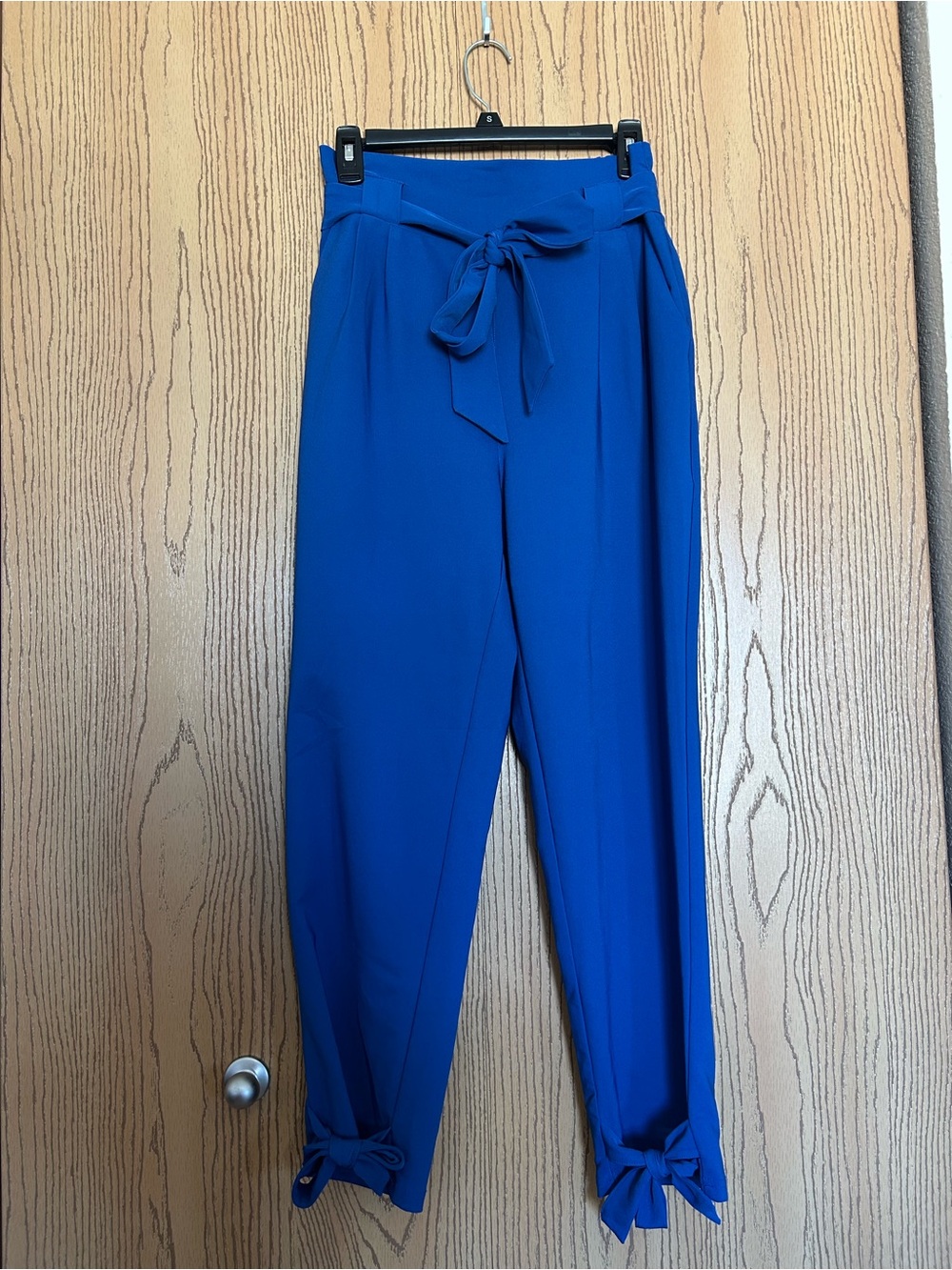 Grace Karin Royal Blue Tie-Waist Tapered Pants with Bow Hems